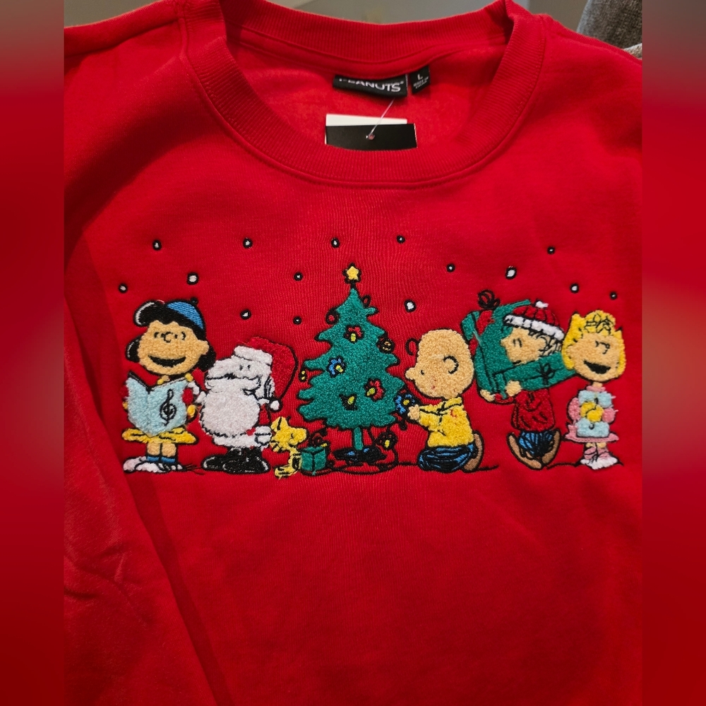 Peanuts Red Holiday Sweatshirt-NWT - Picture 2 of 4